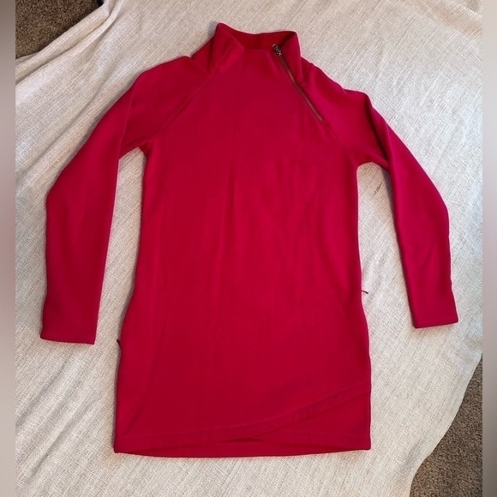 Athleta Cozy Karma sweatshirt dress funnel neck plush long sleeve soft red​​